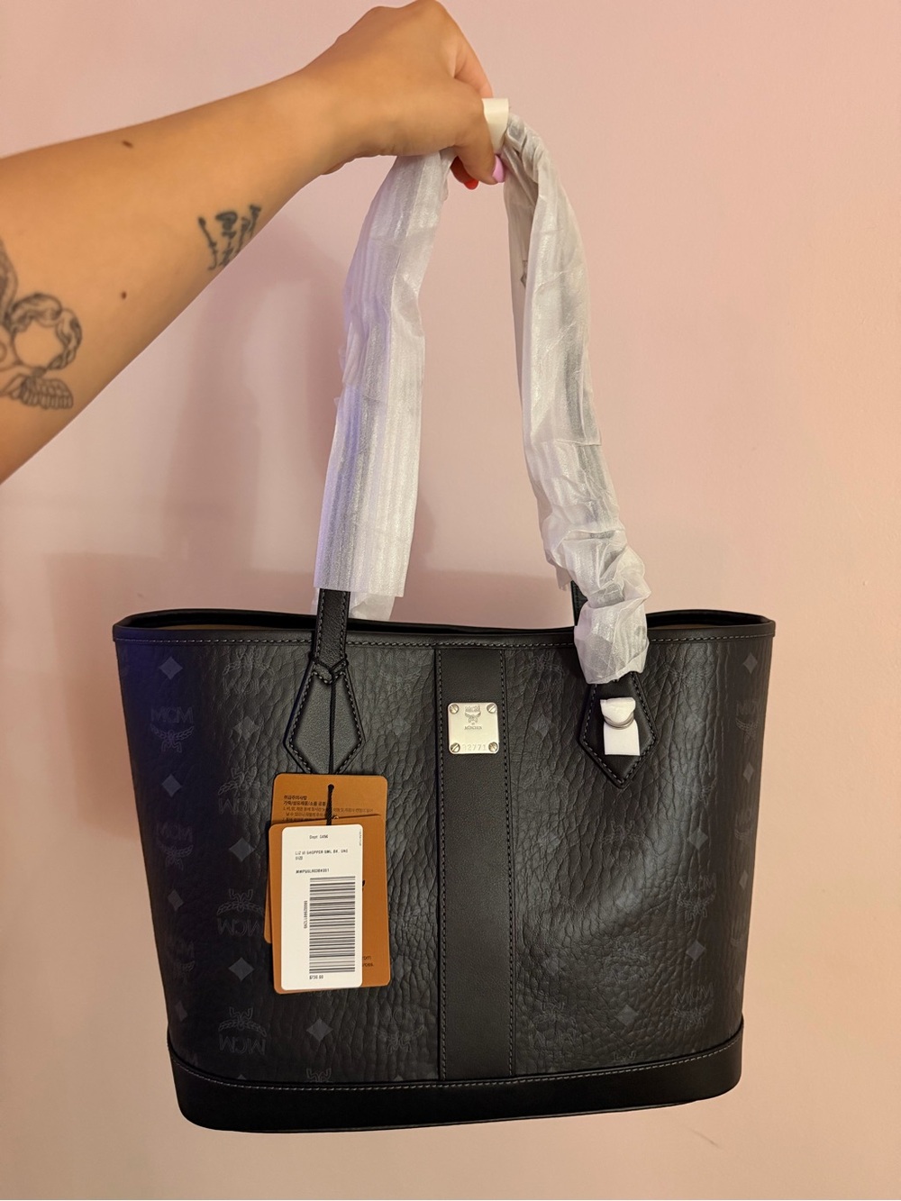 MCM Black Monogram Leather Tote